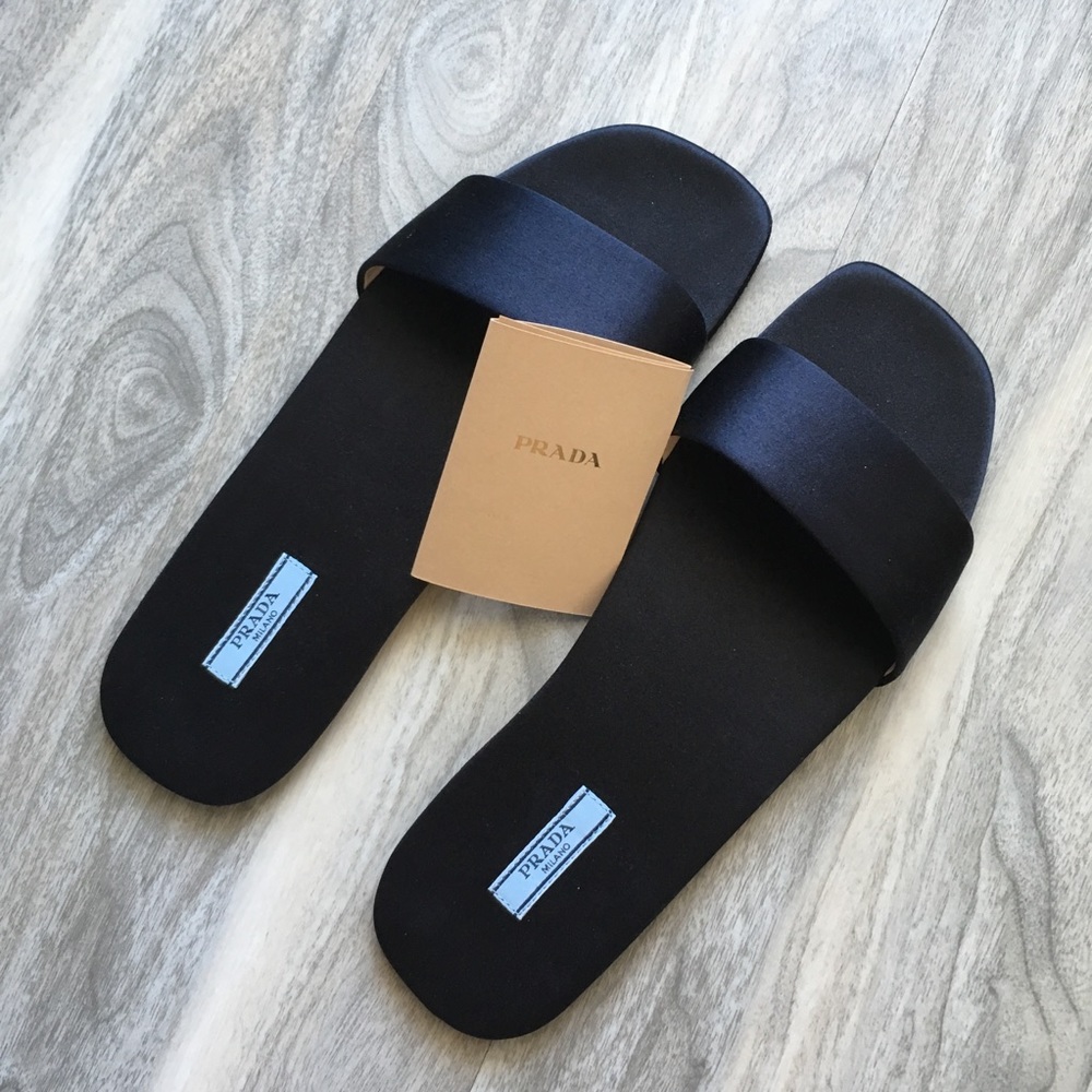 Prada blue satin slippers 6.5 nwt